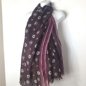 Renoma scarf women purple pink polka dot raw hem peacock
